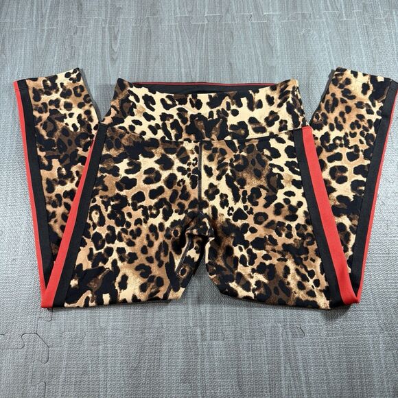 Calvin Klein Performance Leopard Print Leggings Wick Red Stripe Active Med - Picture 1 of 7